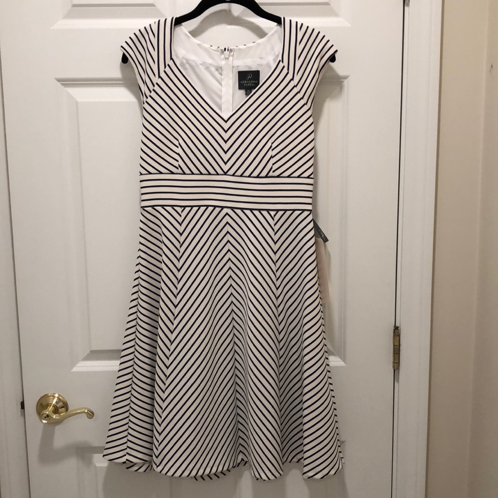 NWT Adrianna Papell Black and White Striped Mid-length Dress